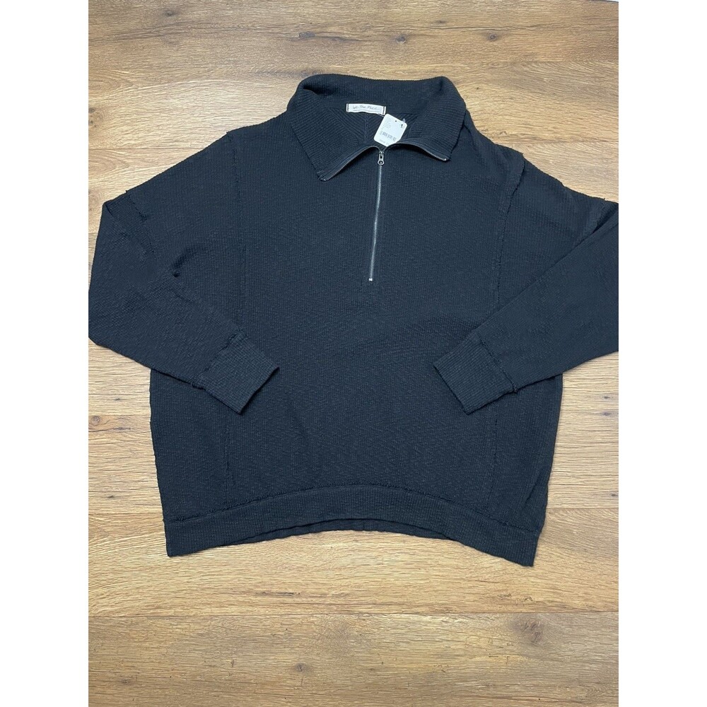 NWT  We the Free Black Thermal 1/2 Zip Long Sleeves Sweater People Women's Large